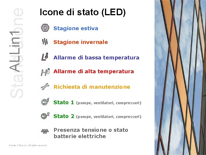 ALLin 1 Stand alone Icone di stato (LED) Stagione estiva Stagione invernale Allarme di
