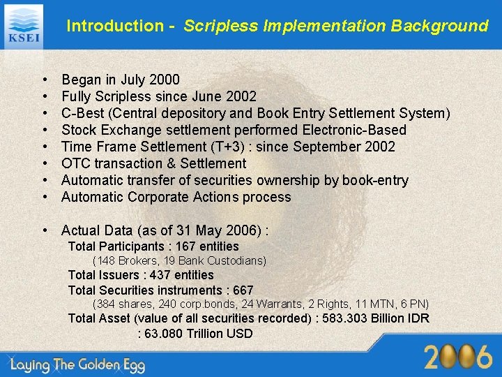 Introduction - Scripless Implementation Background • • Began in July 2000 Fully Scripless since