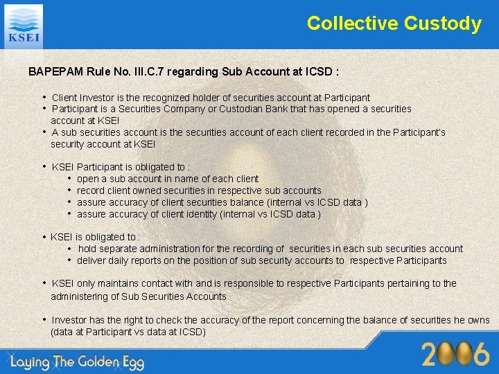 Collective Custody BAPEPAM Rule No. III. C. 7 regarding Sub Account at ICSD :