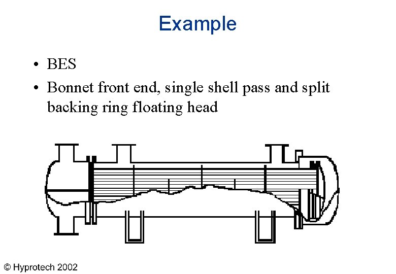 Example • BES • Bonnet front end, single shell pass and split backing ring