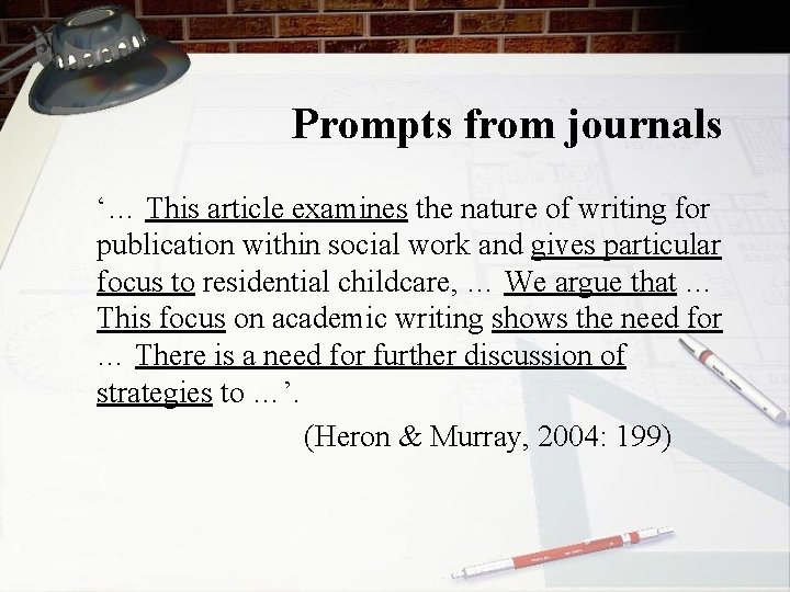Prompts from journals ‘… This article examines the nature of writing for publication within
