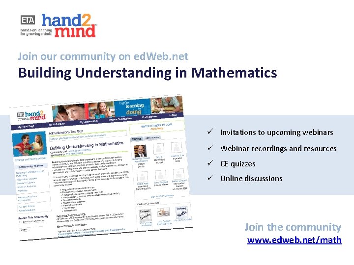 Join our community on ed. Web. net Building Understanding in Mathematics ü Invitations to