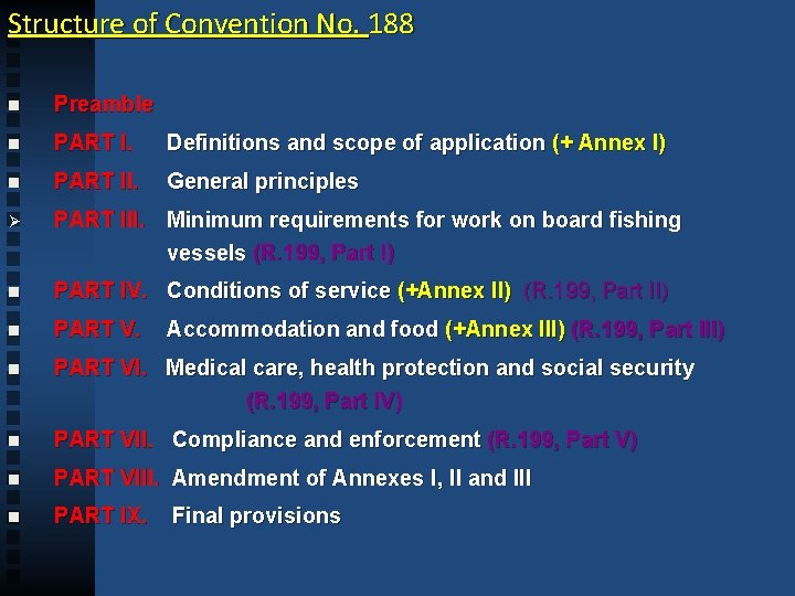 Structure of Convention No. 188 n Preamble n PART I. Definitions and scope of