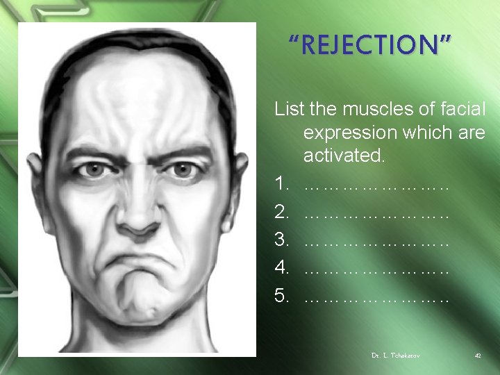 “REJECTION” List the muscles of facial expression which are activated. 1. …………………. . 2.