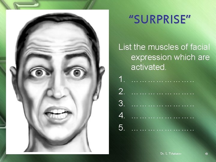 “SURPRISE” List the muscles of facial expression which are activated. 1. …………………. . 2.