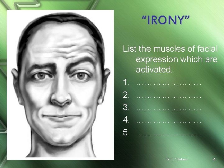 “IRONY” List the muscles of facial expression which are activated. 1. …………………. . 2.