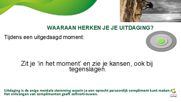 WAARAAN HERKEN JE JE UITDAGING? Tijdens een uitgedaagd moment: Zit je ‘in het moment’