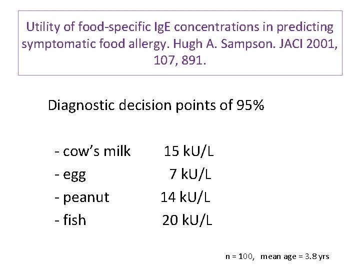 Utility of food-specific Ig. E concentrations in predicting symptomatic food allergy. Hugh A. Sampson.
