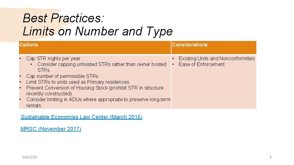 Best Practices: Limits on Number and Type Options • • • Considerations Cap STR