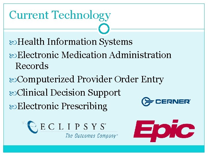 Current Technology Health Information Systems Electronic Medication Administration Records Computerized Provider Order Entry Clinical