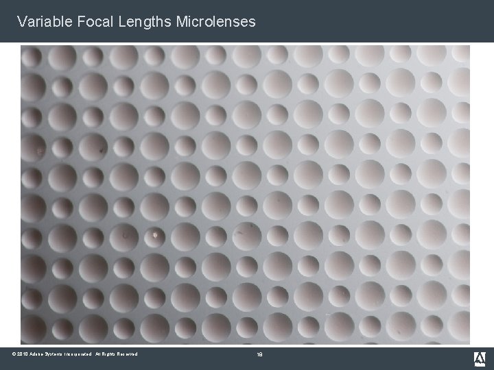 Variable Focal Lengths Microlenses © 2010 Adobe Systems Incorporated. All Rights Reserved. 18 