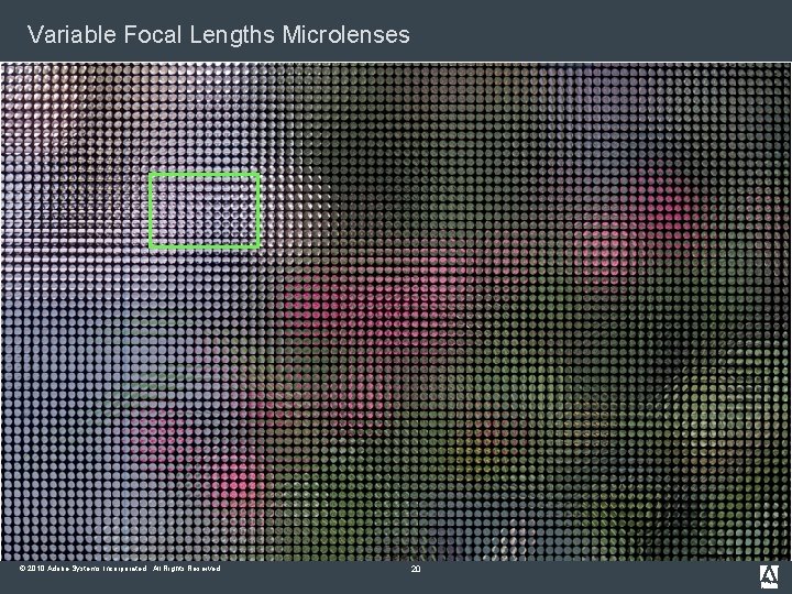 Variable Focal Lengths Microlenses © 2010 Adobe Systems Incorporated. All Rights Reserved. 20 