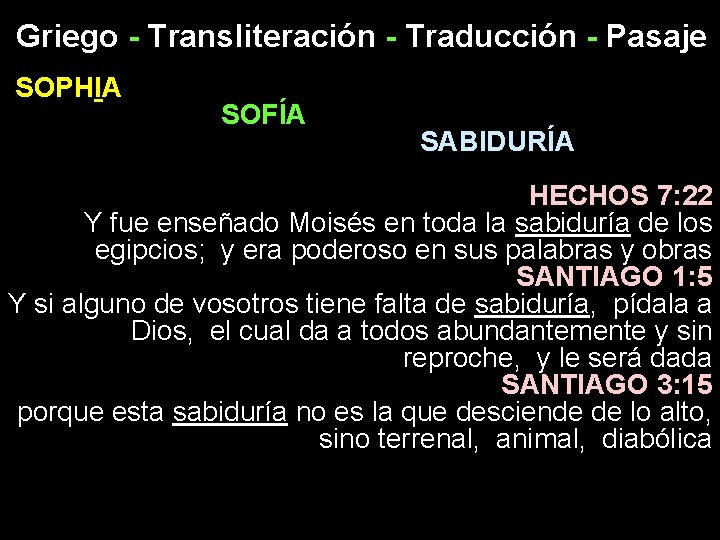 Griego - Transliteración - Traducción - Pasaje SOPHIA SOFÍA SABIDURÍA HECHOS 7: 22 Y