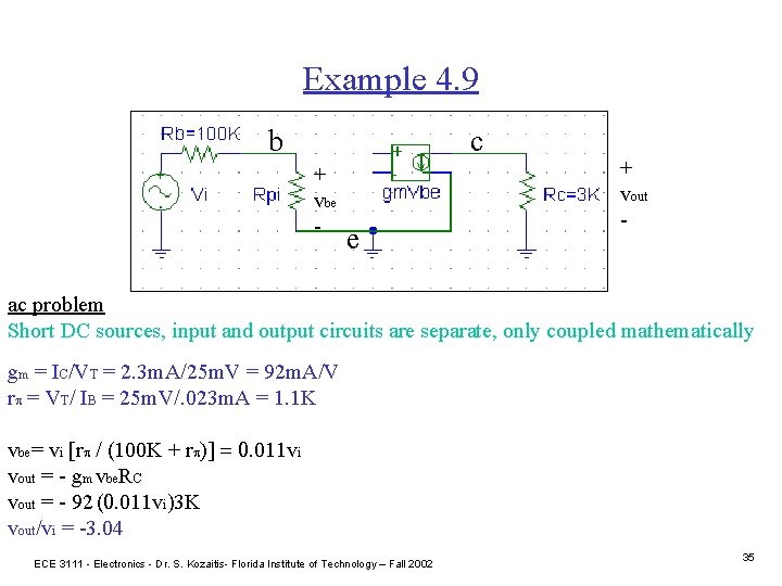 Example 4. 9 b c + vbe - e + vout - ac problem