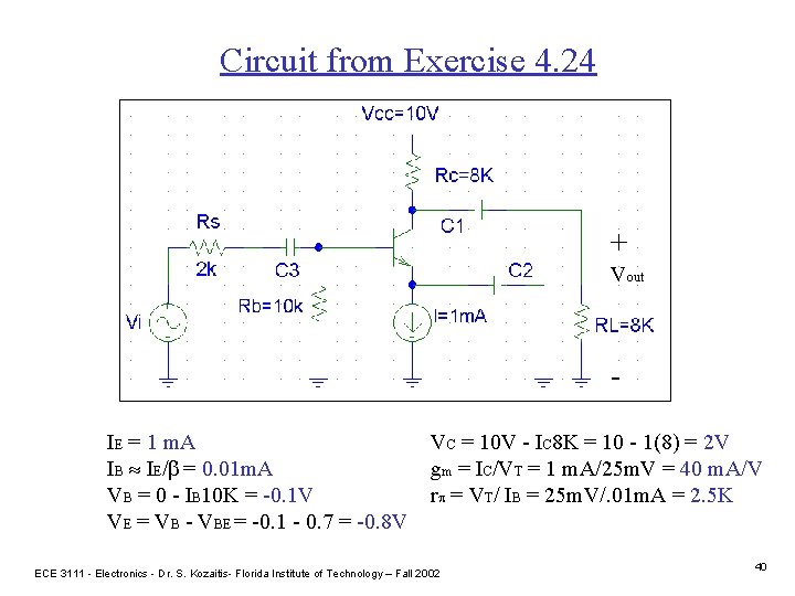 Circuit from Exercise 4. 24 + Vout IE = 1 m. A IB IE/b