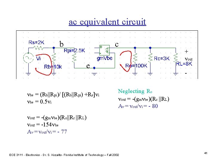 ac equivalent circuit b c e vbe = (Rb||Rpi)/ [(Rb||Rpi) +Rs]vi vbe = 0.