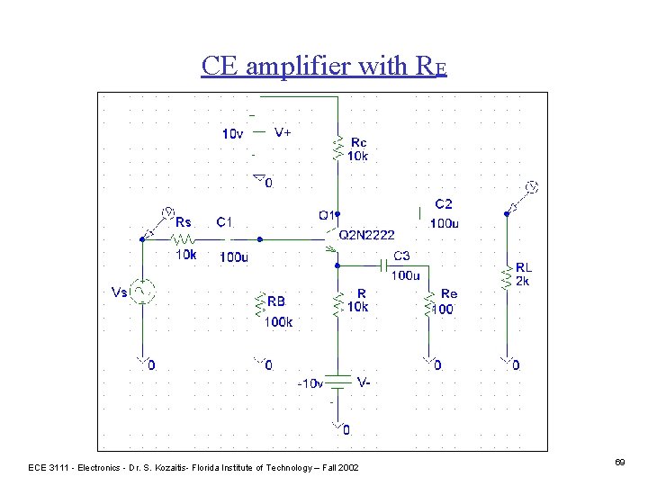 CE amplifier with RE ECE 3111 - Electronics - Dr. S. Kozaitis- Florida Institute
