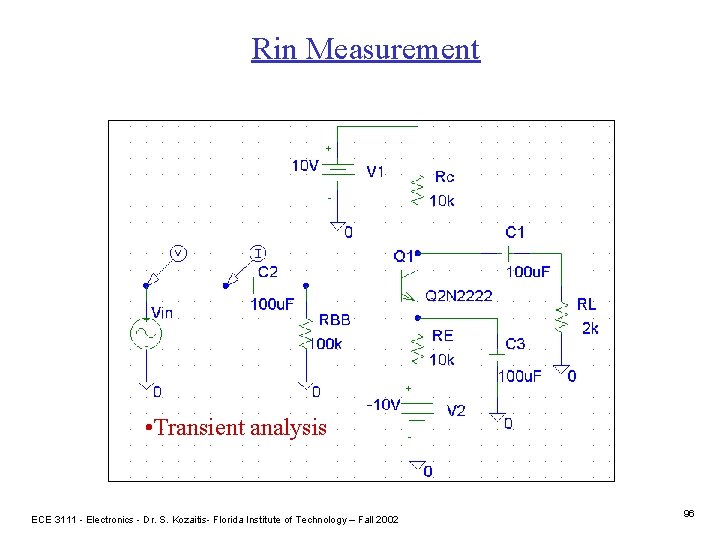 Rin Measurement • Transient analysis ECE 3111 - Electronics - Dr. S. Kozaitis- Florida