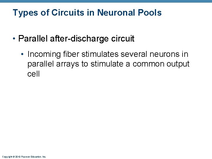 Types of Circuits in Neuronal Pools • Parallel after-discharge circuit • Incoming fiber stimulates
