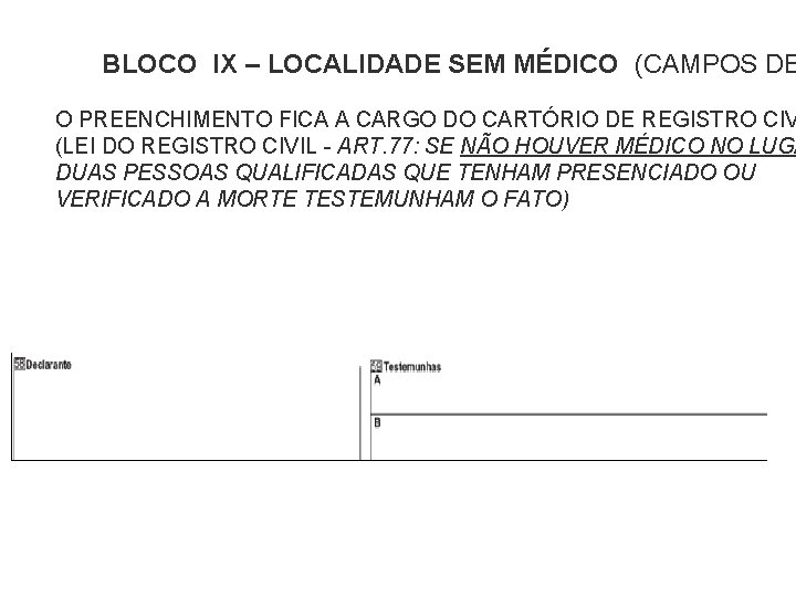 BLOCO IX – LOCALIDADE SEM MÉDICO (CAMPOS DE O PREENCHIMENTO FICA A CARGO DO