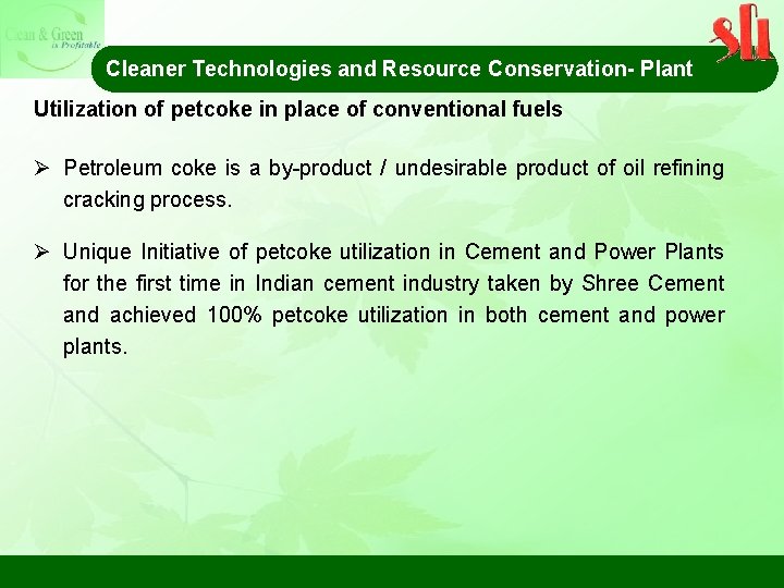 Cleaner Technologies and Resource Conservation- Plant Utilization of petcoke in place of conventional fuels