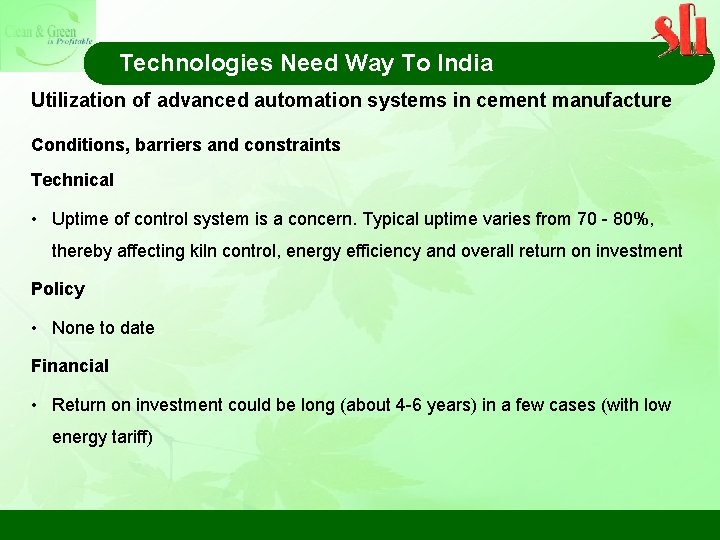 Technologies Need Way To India Utilization of advanced automation systems in cement manufacture Conditions,