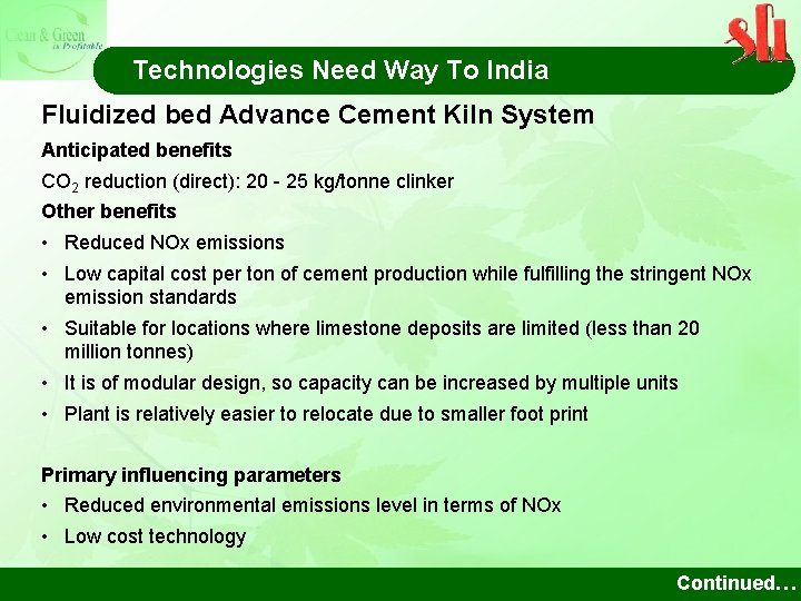 Technologies Need Way To India Fluidized bed Advance Cement Kiln System Anticipated benefits CO