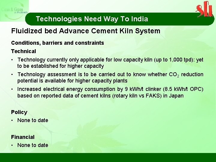 Technologies Need Way To India Fluidized bed Advance Cement Kiln System Conditions, barriers and