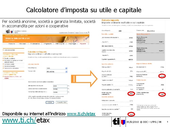 Calcolatore d’imposta su utile e capitale Per società anonime, società a garanzia limitata, società