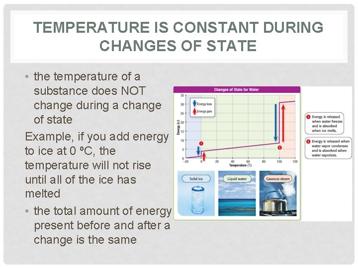 TEMPERATURE IS CONSTANT DURING CHANGES OF STATE • the temperature of a substance does
