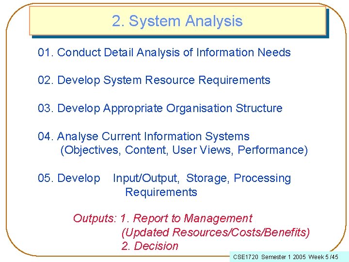 2. System Analysis 01. Conduct Detail Analysis of Information Needs 02. Develop System Resource