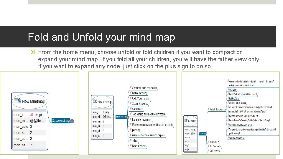 Fold and Unfold your mind map From the home menu, choose unfold or fold