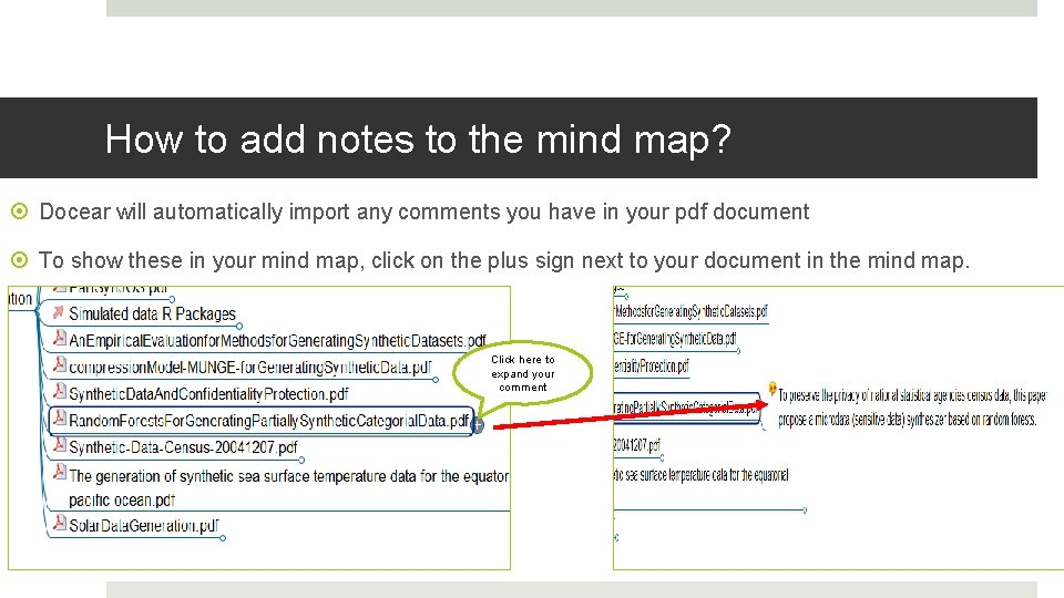How to add notes to the mind map? Docear will automatically import any comments