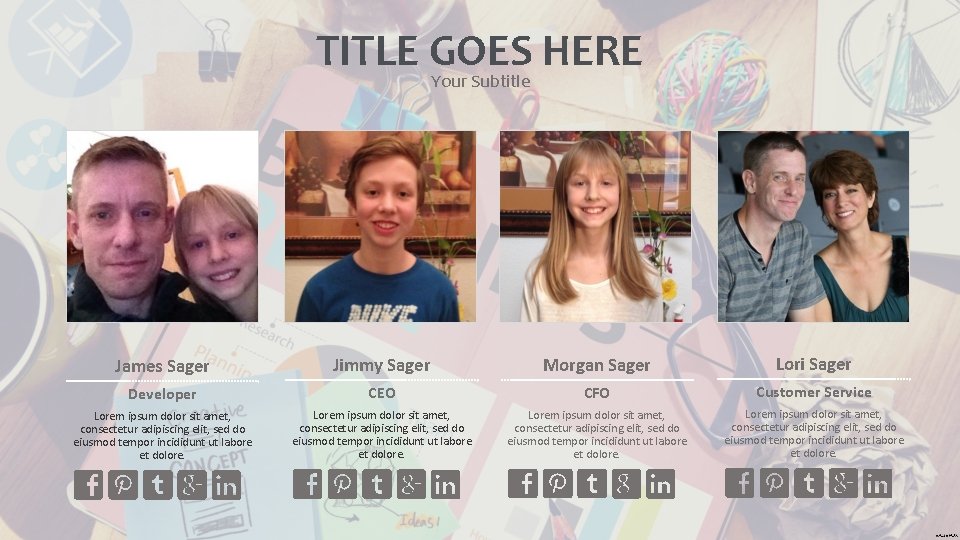 TITLE GOES HERE Your Subtitle James Sager Jimmy Sager Morgan Sager Lori Sager Developer