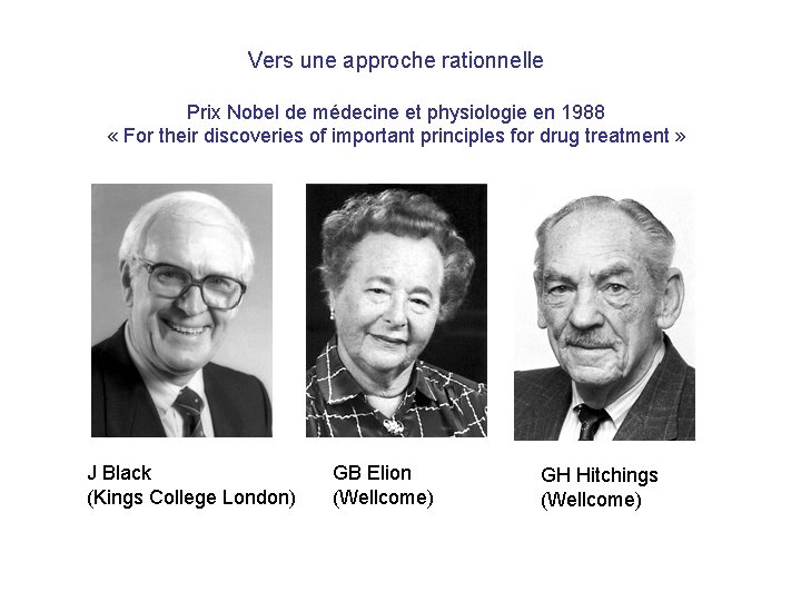 Vers une approche rationnelle Prix Nobel de médecine et physiologie en 1988 « For