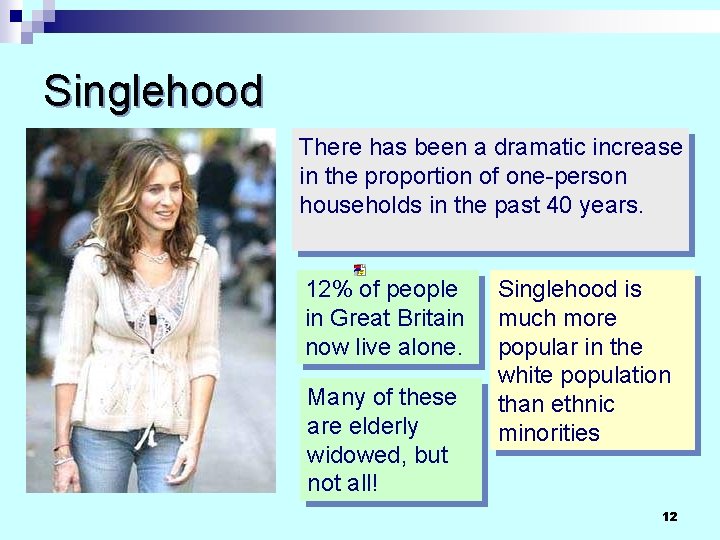 Singlehood There has been a dramatic increase in the proportion of one-person households in Singlehood There has been a dramatic increase in the proportion of one-person households in