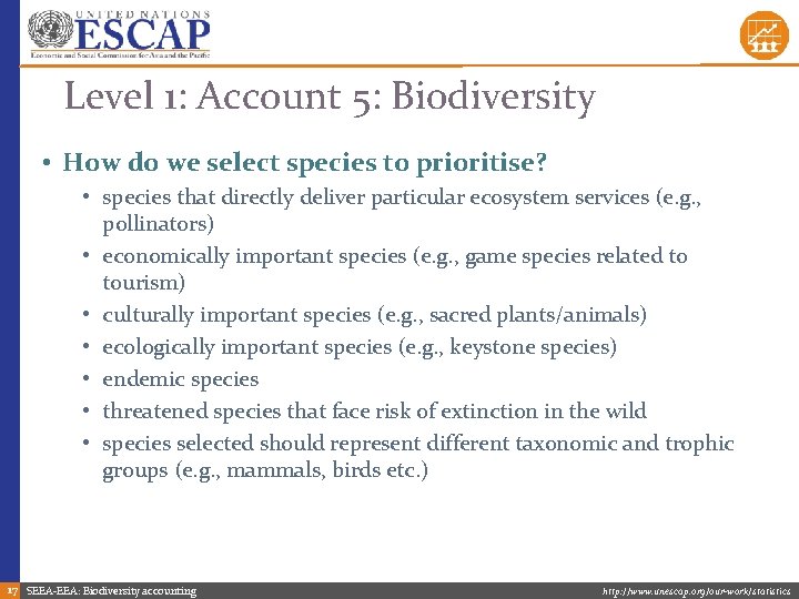 Level 1: Account 5: Biodiversity • How do we select species to prioritise? •