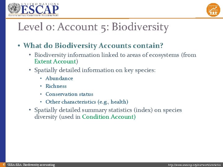 Level 0: Account 5: Biodiversity • What do Biodiversity Accounts contain? • Biodiversity information
