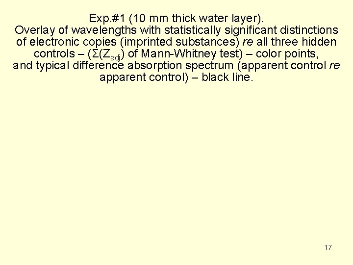 Exp. #1 (10 mm thick water layer). Overlay of wavelengths with statistically significant distinctions