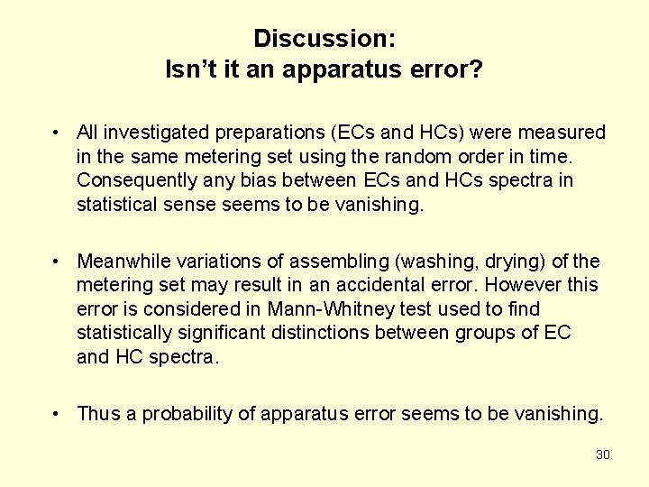 Discussion: Isn’t it an apparatus error? • All investigated preparations (ECs and HCs) were