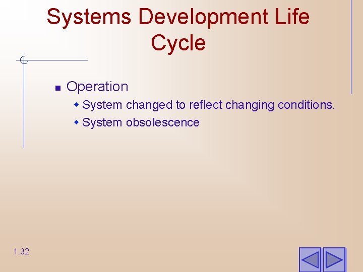 Systems Development Life Cycle n Operation w System changed to reflect changing conditions. w