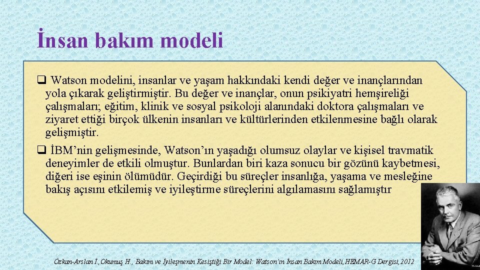 İnsan bakım modeli q Watson modelini, insanlar ve yaşam hakkındaki kendi değer ve inançlarından