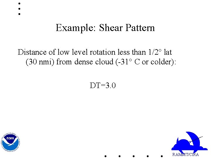 Example: Shear Pattern Distance of low level rotation less than 1/2° lat (30 nmi)