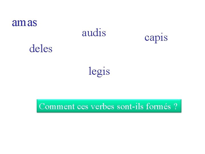 amas audis deles capis legis Comment ces verbes sont-ils formés ? 