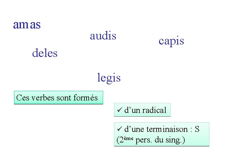 amas audis capis deles legis Ces verbes sont formés ü d’un radical ü d’une