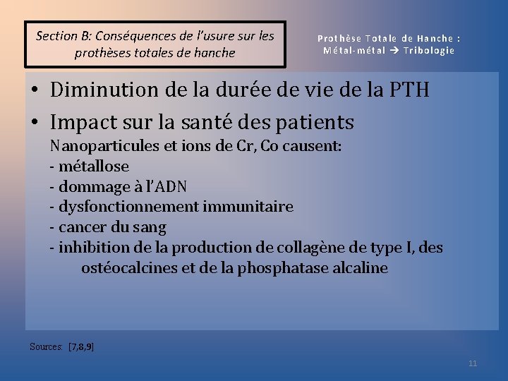 Section B: Conséquences de l’usure sur les prothèses totales de hanche Prothèse Totale de