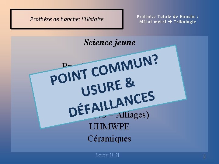 Prothèse de hanche: l’Histoire Prothèse Totale de Hanche : Métal-métal Tribologie Science jeune ?