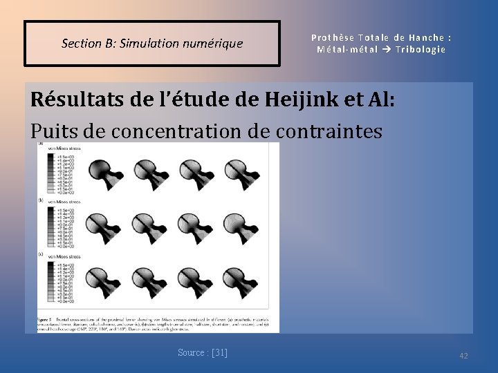 Section B: Simulation numérique Prothèse Totale de Hanche : Métal-métal Tribologie Résultats de l’étude