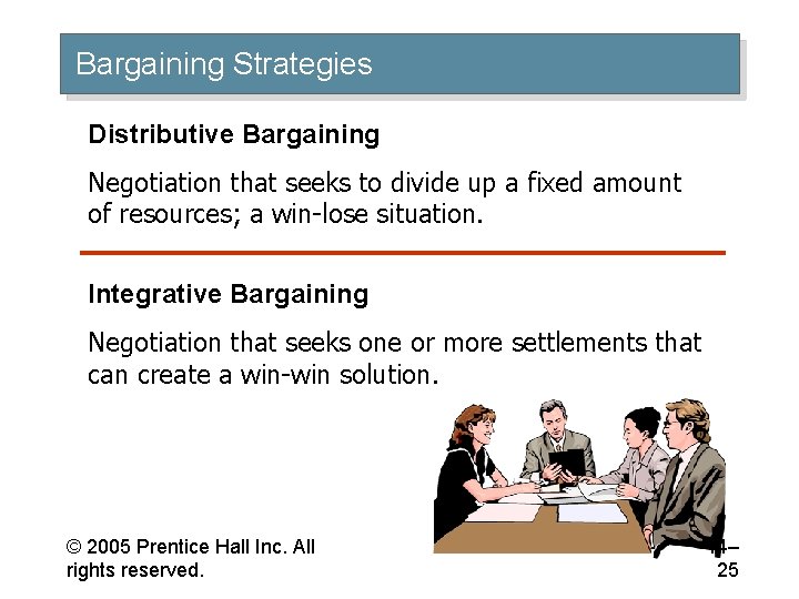Bargaining Strategies Distributive Bargaining Negotiation that seeks to divide up a fixed amount of