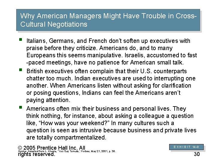 Why American Managers Might Have Trouble in Cross. Cultural Negotiations § § § Italians,